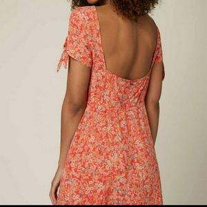 O'Neil luciana red orange floral print crew open back elastic waist mini dress